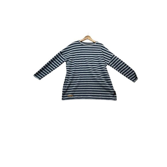 Simply Southern Womens L Sweater Top Gray Blue Striped Button Fleece Sweater - Picture 1 of 9